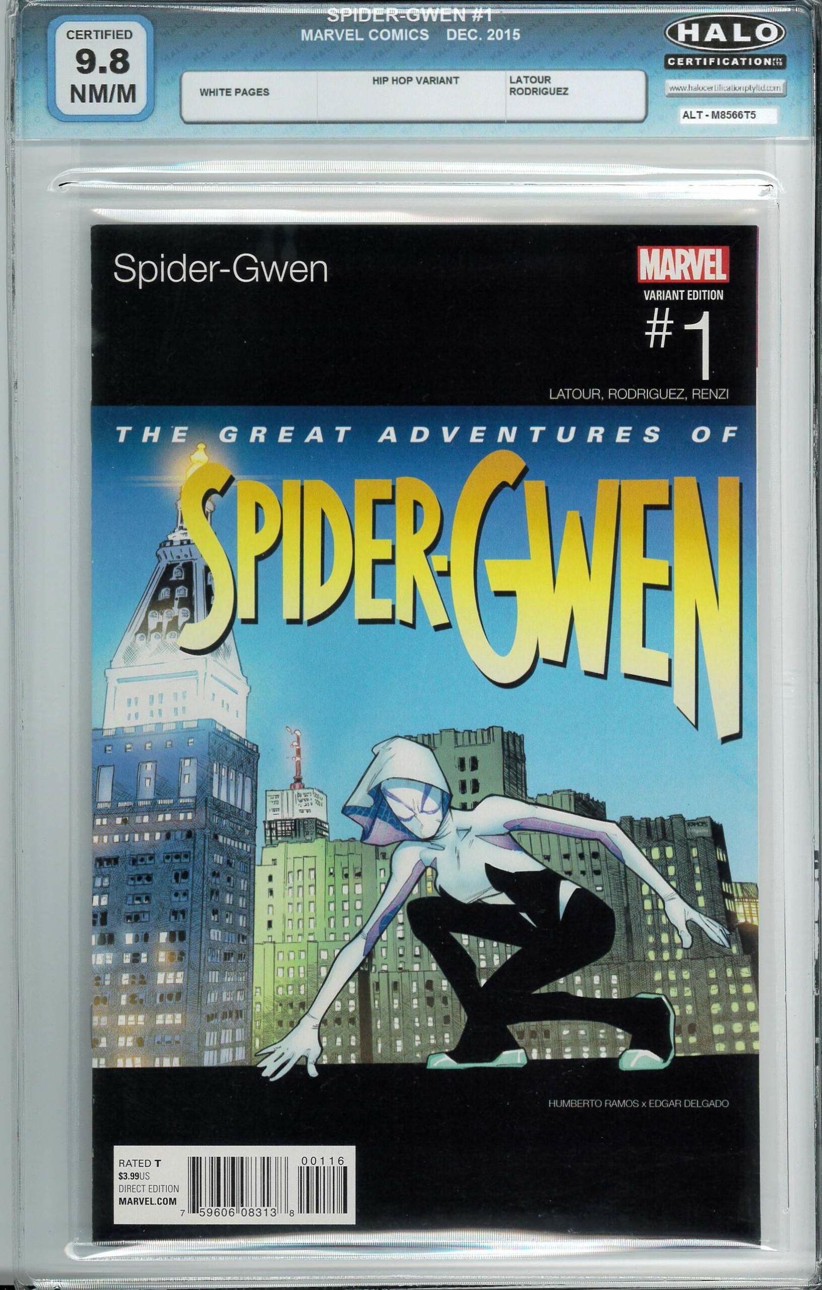 SPIDER-GWEN (2015-2018 SERIES: VARIANT EDITION) #1: #1 Humberto Ramos Hip Hop variant – Halo Graded 9.8 (NM/M) SPIDER-GWEN (2015-2018 SERIES: VARIANT EDITION) #1: #1 Humberto Ramos Hip Hop variant – Halo Graded 9.8 (NM/M)