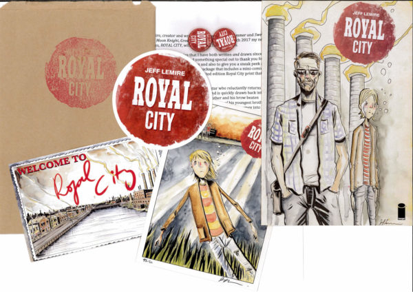 ROYAL CITY: Ashcan edition with poster, postcard, buttons, bag & letter