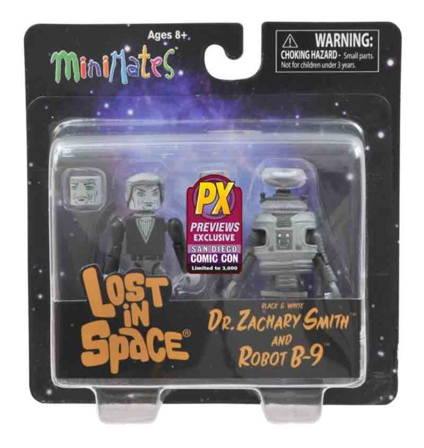 LOST IN SPACE MINIMATE FIGURE #2: Dr Smith & B9 Robot 2 pack B&W PX edition