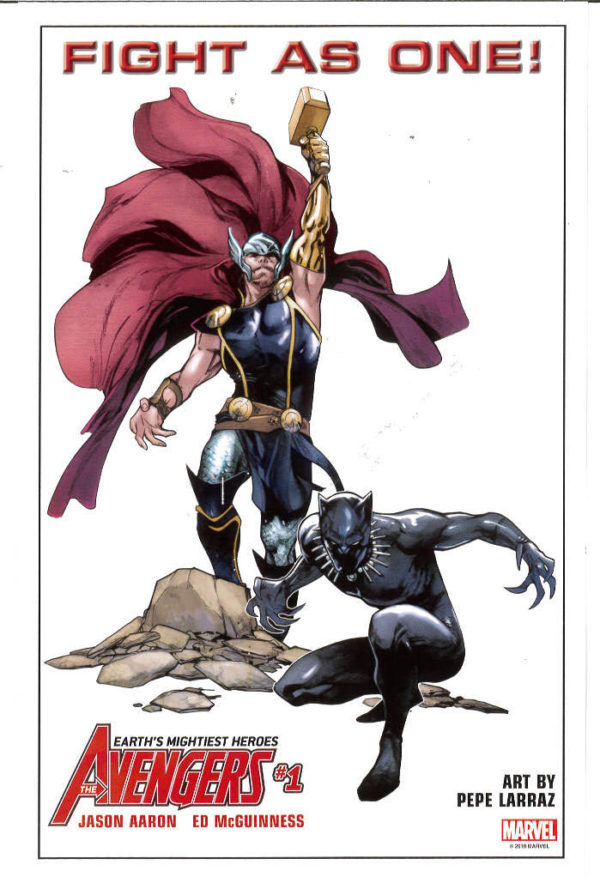 MARVEL PROMOTIONAL LITHOS #22: Avengers #1 Thor/Black Panther Fight as One (Olivier Coipel)