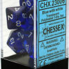 DICE (CHESSEX) #23076: Translucent Blue with White numbers (7 Piece Set)
