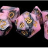 DICE (MDG) #173: Pink/Black with Gold numbers 7 piece set