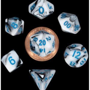 DICE (MDG) #41032: Marble with Blue numbers Mini 7 piece set