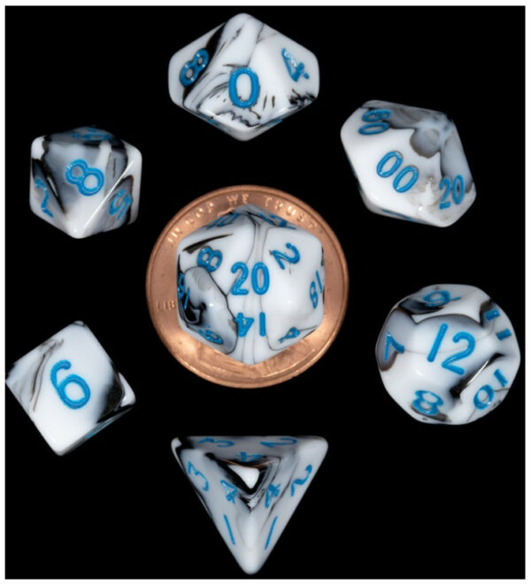 DICE (MDG) #41032: Marble with Blue numbers Mini 7 piece set