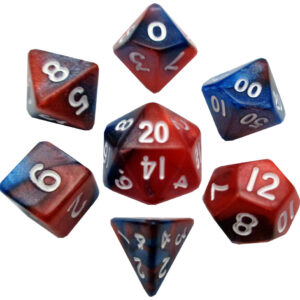 DICE (MDG) #412: Red/Blue with White numbers Mini 7 piece set DICE (MDG) #412: Red/Blue with White numbers Mini 7 piece set