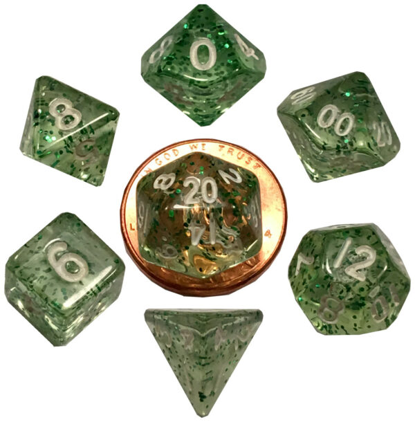 DICE (MDG) #4205: Etheral Green with White numbers Mini 7 piece set
