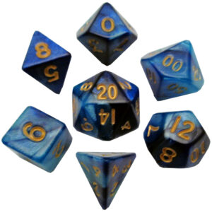 DICE (MDG) #422: Dark Blue/Light Blue with Gold numbers Mini 7 piece set DICE (MDG) #422: Dark Blue/Light Blue with Gold numbers Mini 7 piece set