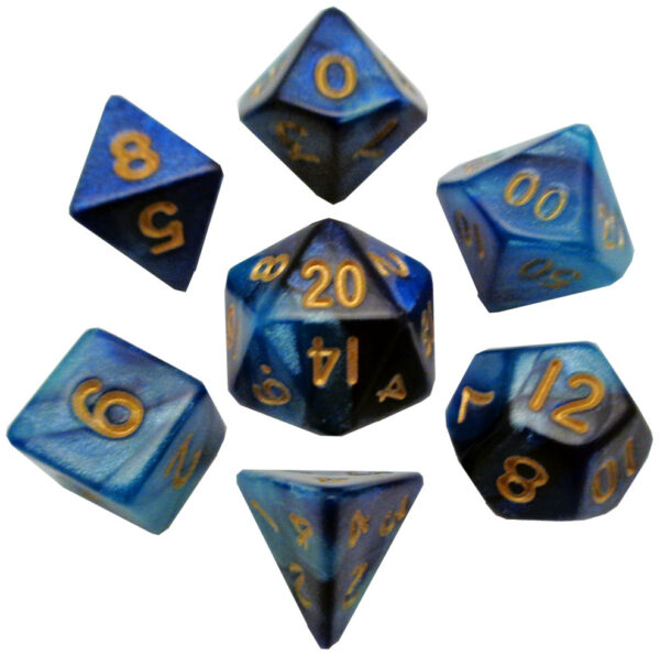 DICE (MDG) #422: Dark Blue/Light Blue with Gold numbers Mini 7 piece set