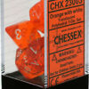 DICE (CHESSEX) #23073: Translucent Orange with White numbers (7 Piece Set)