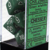 DICE (CHESSEX) #25405: Opaque Green with White numbers (7 Piece Set)