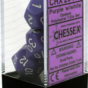 DICE (CHESSEX) #25407: Opaque Purple with White numbers (7 Piece Set)