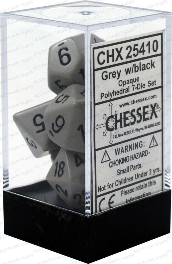 DICE (CHESSEX) #25410: Opaque Dark Gray with Black numbers (7 Piece Set)