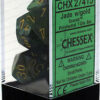 DICE (CHESSEX) #27415: Scarab Jade with Gold numbers (7 Piece Set)