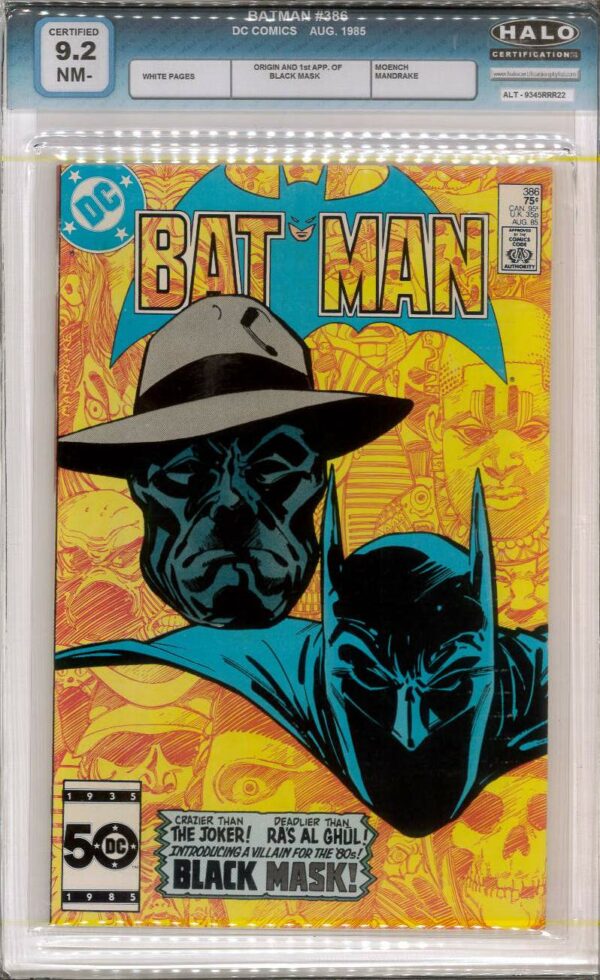 BATMAN (1939-2011 SERIES) #386: Halo Graded 9.2(NM-) – First app. Black Mask