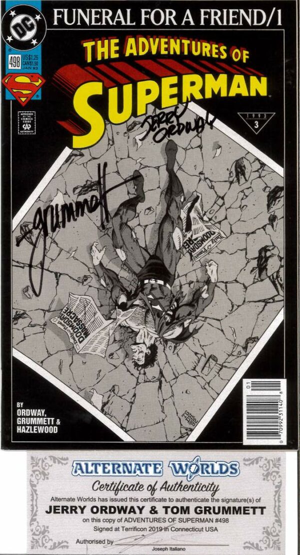 ADVENTURES OF SUPERMAN #498: Signed by Jerry Ordway & Tom Grummett (COA) 9.2 (NM)