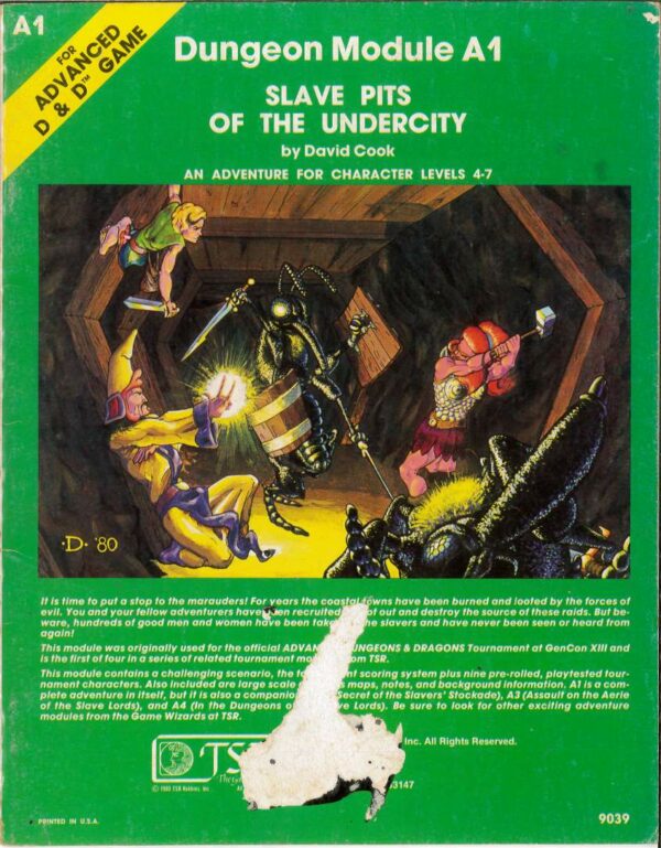 ADVANCED DUNGEONS AND DRAGONS 1ST EDITION #9039: Dungeon Module A1 Slave Pits of the Undercity: FN: 9039