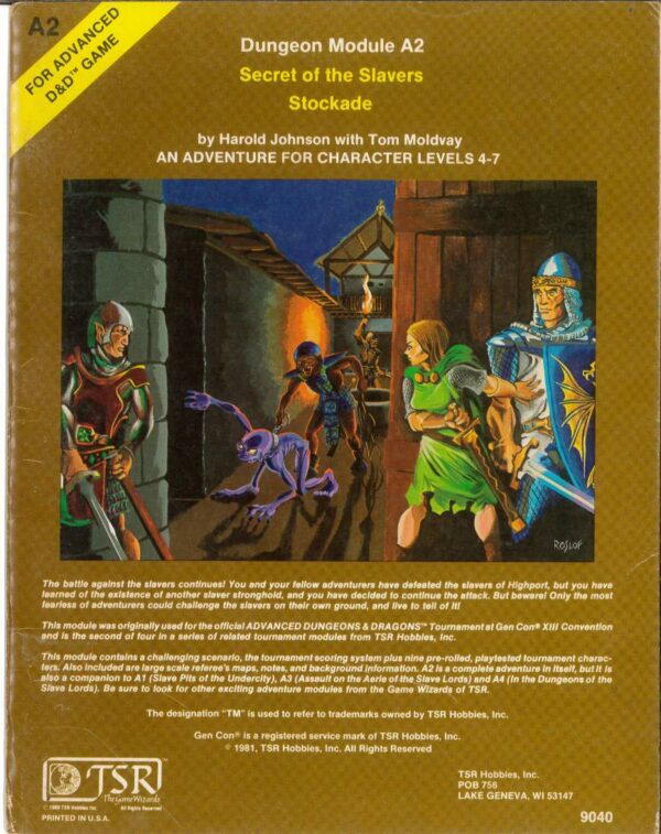 ADVANCED DUNGEONS AND DRAGONS 1ST EDITION #9040: Module A2 Secret of the Slavers Stockade: VF/NM: 9040