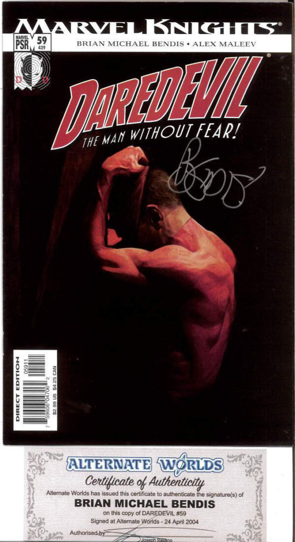 DAREDEVIL (1998-2009 SERIES: VARIANT COVER) #59: #59 signed by Brian Michael Bendis (COA) – 9.2 (NM)