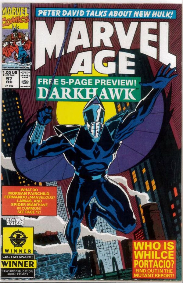 MARVEL AGE #97: 1st appearance of Darkhawk (5 page preview) – 9.2 (NM)