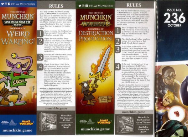 GAME TRADE MAGAZINE (GMT) #236: 2 Munchkin bookmark promos only – NM