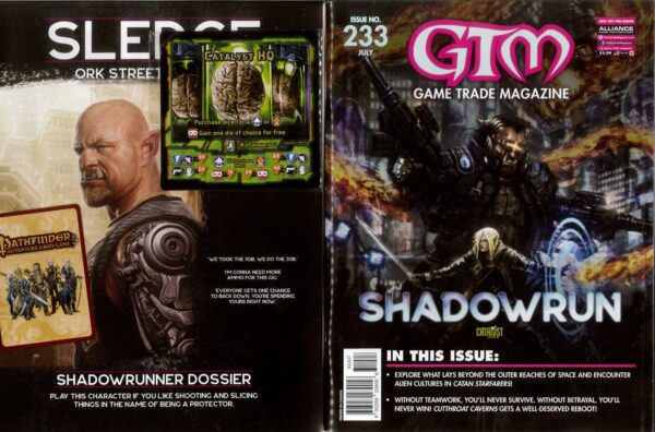 GAME TRADE MAGAZINE (GMT) #233: Shadowrun Dossier & Sprawl Ops & Pathfinder Adv card promo-