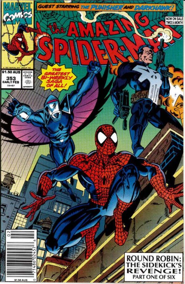 AMAZING SPIDER-MAN (1962: AUSTRALIAN PRICE VARIANT #353: Darkhawk Punisher – VF/NM