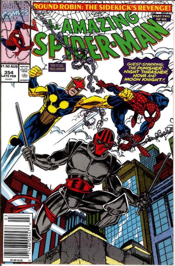 AMAZING SPIDER-MAN (1962: AUSTRALIAN PRICE VARIANT #354: Nova, Night Thrasher, Moon Knight, Punisher – NM