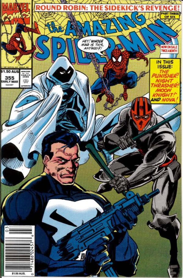 AMAZING SPIDER-MAN (1962: AUSTRALIAN PRICE VARIANT #355: Nova, Night Thrasher, Moon Knight, Punisher – NM