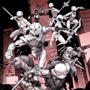 POWER RANGERS/TEENAGE MUTANT NINJA TURTLES #1: Dan Mora B&W unlock cover