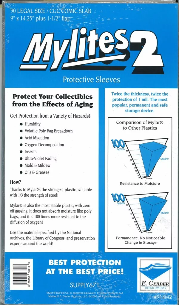 MYLITES 2 PROTECTOR COMIC SLEEVE (50 PACK) #10: Legal Size CGC Comic Slab (9×14.25 inch plus 1.5 flap