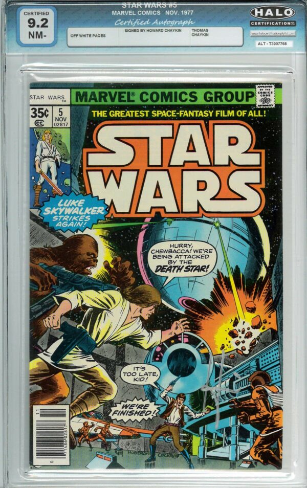 STAR WARS (1977-2019 SERIES) #5: Signed H Chaykin (COA) Halo Graded 9.2 NM 1st Wedge Antilles