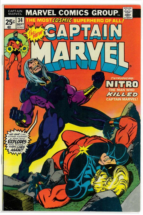 CAPTAIN MARVEL (1968-2018 SERIES) #34: 1st app Nitro & Mentor Cap gets cancer – Jim Starlin 9.8 (M)