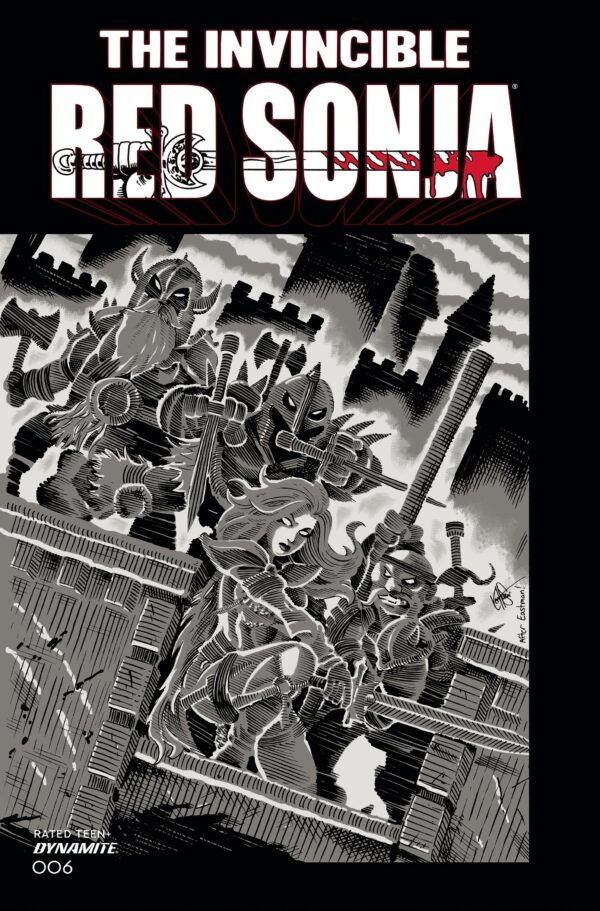 INVINCIBLE RED SONJA #6: Ken Haeser Greyscale TMNT Homage cover R