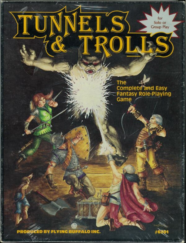 TUNNELS AND TROLLS RPG #6201: Core Rules Boxed 1982 Ed Inc Buffalo Castle & char sheets VF