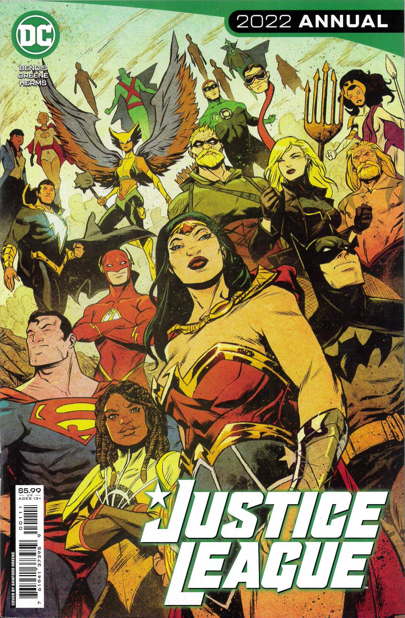 JUSTICE LEAGUE ANNUAL (2021 SERIES) #1: Sanford Greene cover A JUSTICE LEAGUE ANNUAL (2021 SERIES) #1: Sanford Greene cover A
