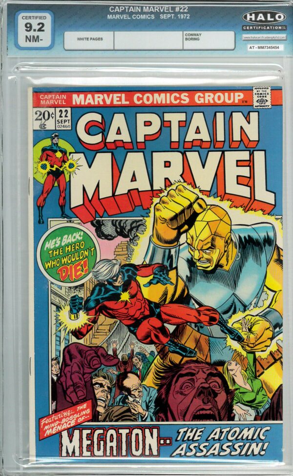 CAPTAIN MARVEL (1968-2018 SERIES) #22: Series reboot 1st ap Megaton LouAnn Savannah 9.2 Halo Graded