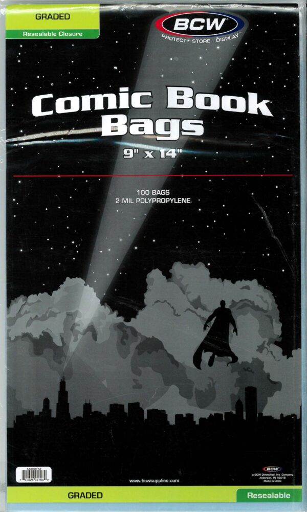 BCW COMIC BAGS (100 PACK) #6: Graded (Slabbed) Resealable (9 x 14 inch)