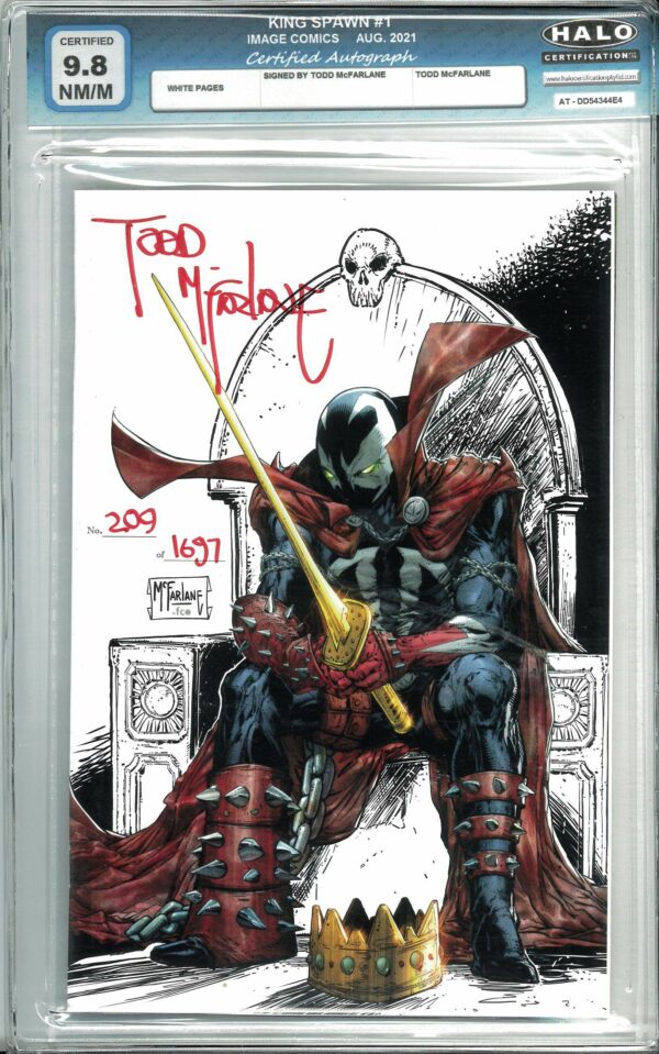 KING SPAWN #1: Signed by Todd McFarlane 1:250 209/1697: 9.8 Halo Graded COA