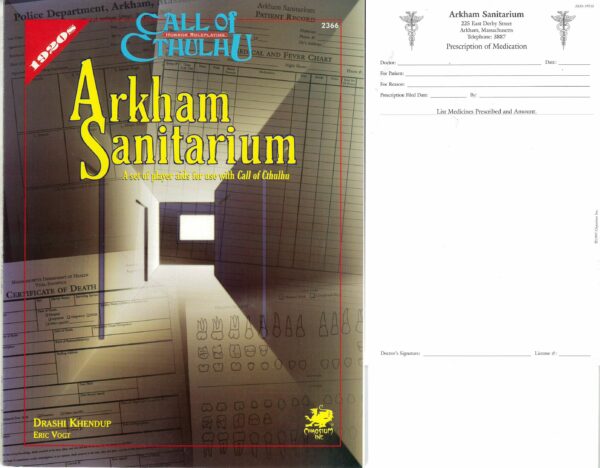 CALL OF CTHULHU RPG 5TH EDITION #2366: Arkham Sanitarium (with notepad) – Brand New (NM) – 2366