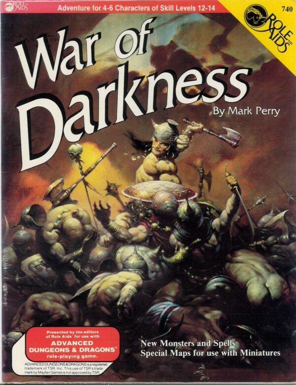 DUNGEONS AND DRAGONS AD&D 1ST ED ROLE AIDS MAYFAIR #740: War of Darkness (lvl 12-14) Frank Frazetta cv – VF/NM – 740
