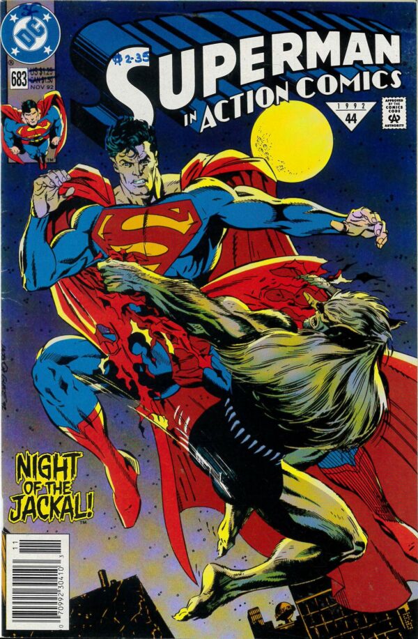 ACTION COMICS (1938- SERIES: NEWSSTAND EDITION) #683: 4th Doomsday cameo: Newsstand: VF