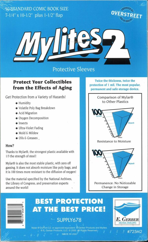 MYLITES 2 PROTECTOR COMIC SLEEVE (50 PACK) #5: Standard Comic (7.25×10.5 inch / 1.5 flap)