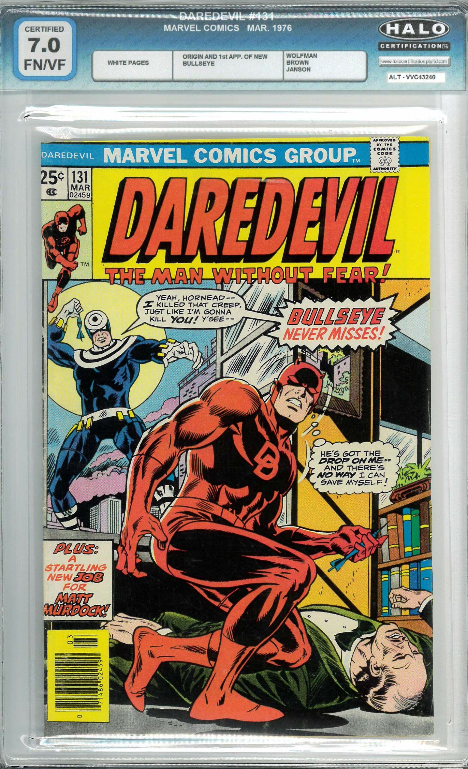 DAREDEVIL (1964-2018 SERIES) #131: Origin & 1st app Bullseye – Halo Graded 7.0 DAREDEVIL (1964-2018 SERIES) #131: Origin & 1st app Bullseye – Halo Graded 7.0