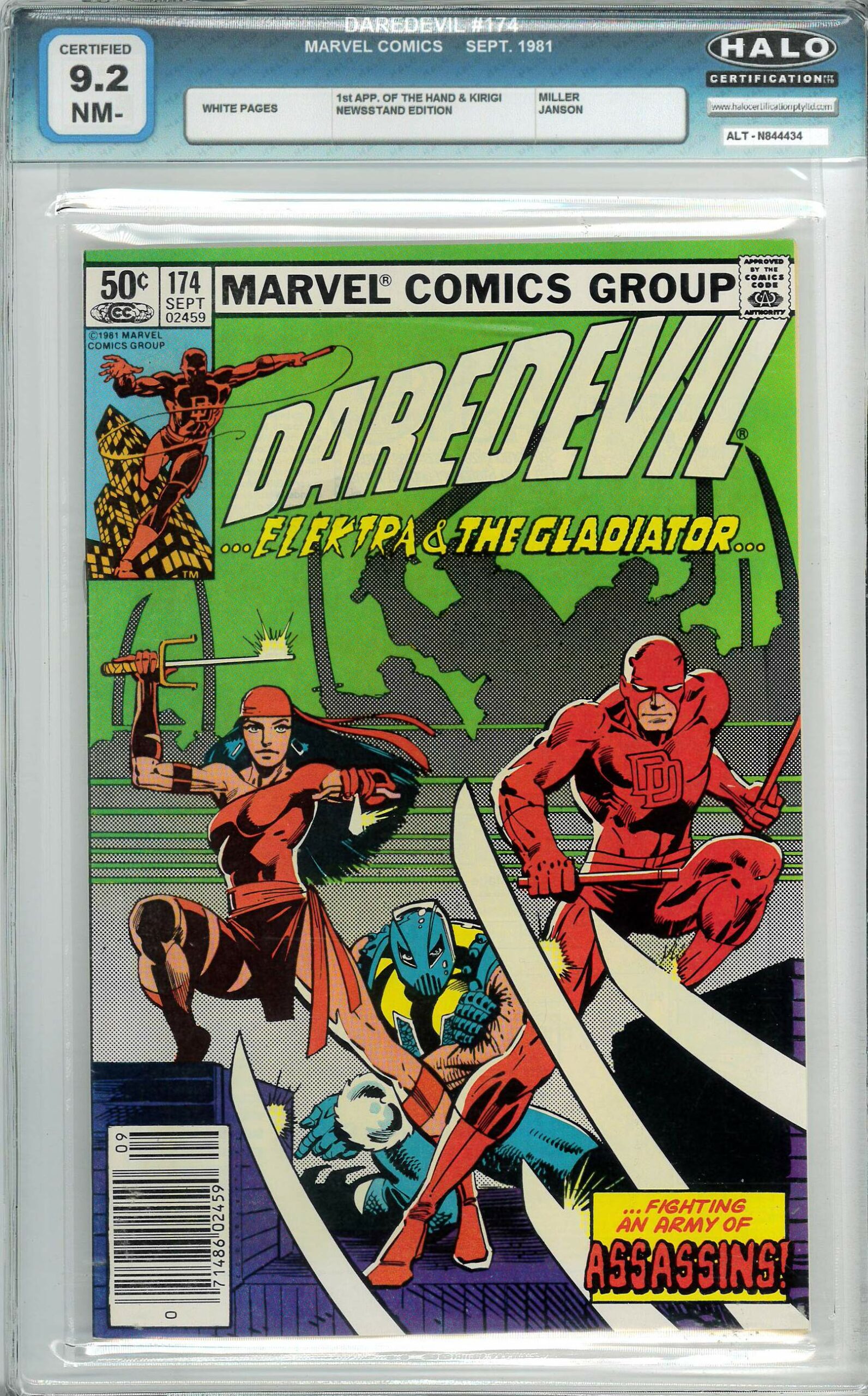 DAREDEVIL (1964-2018 SERIES) #174: 1st app The Hand & Kirgi – Newsstand Ed – Halo Graded 9.2 DAREDEVIL (1964-2018 SERIES) #174: 1st app The Hand & Kirgi – Newsstand Ed – Halo Graded 9.2