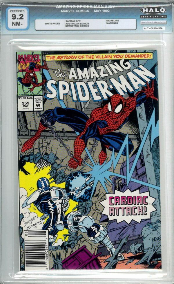 AMAZING SPIDER-MAN (1962: AUSTRALIAN PRICE VARIANT #359: Cardiac app – Halo Graded 9.2 NM