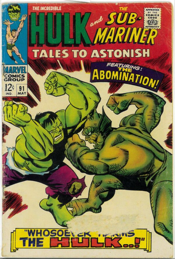 TALES TO ASTONISH #91: 2nd Abomination, 1st abomination Cover – GD