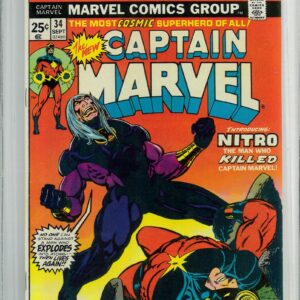 CAPTAIN MARVEL (1968-2018 SERIES) #34: 1st app Nitro & Mentor Cap gets cancer – Halo Graded 8.5