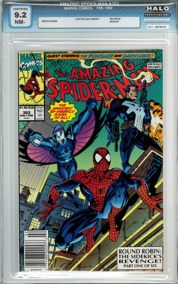 AMAZING SPIDER-MAN (1962: AUSTRALIAN PRICE VARIANT #353: Darkhawk Punisher – Halo Graded 9.2