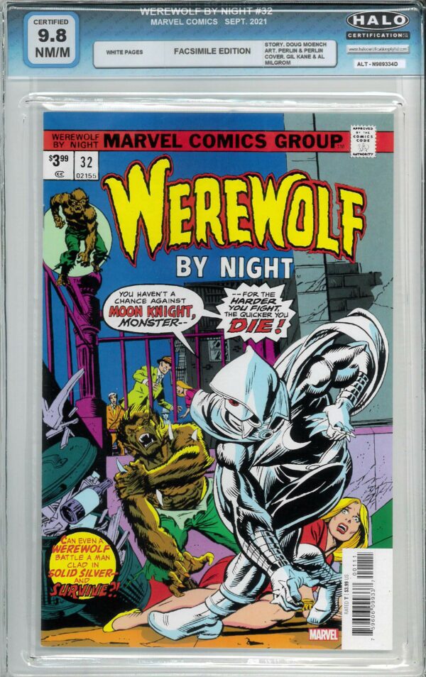 WEREWOLF BY NIGHT (1972 SERIES) #32: Facsimile Ed – 1st app Moon Knight – Halo Graded 9.8