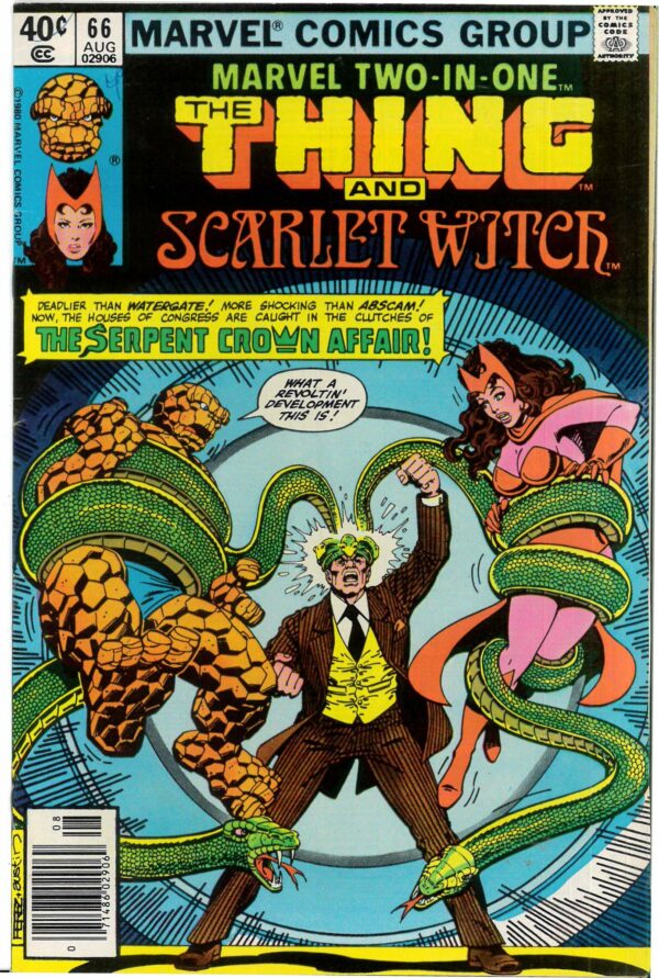 MARVEL TWO-IN-ONE #66: Thing & Scarlet Witch (1st app Set) Newsstand Ed – VG